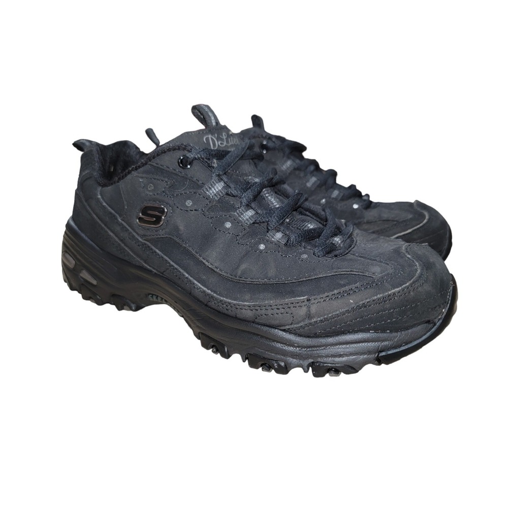 Skechers‎ D Lites Women's 11949W Black Leather Comfort Shoes Sneakers Size 7 W